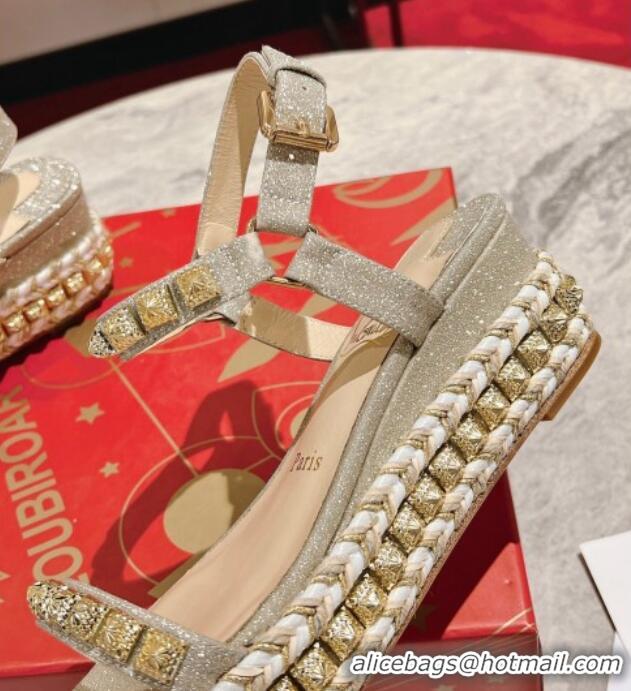 Low Price Christian Madmonica Espadrilles Sandals 6cm in Silver Glitter and Spikes 420048