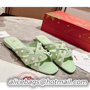 Sumptuous Christian Louboutin Miss Spika Club Flat Slide Sandals in Nappa Leather and Spikes Studio Green 425094