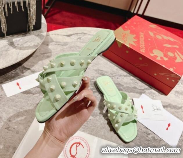 Sumptuous Christian Louboutin Miss Spika Club Flat Slide Sandals in Nappa Leather and Spikes Studio Green 425094