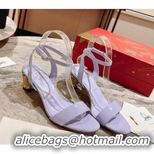 Best Grade Christian Louboutin Lipsita Queen Heel Sandals 5.5cm in Patent Leather Skylight Purple 425098