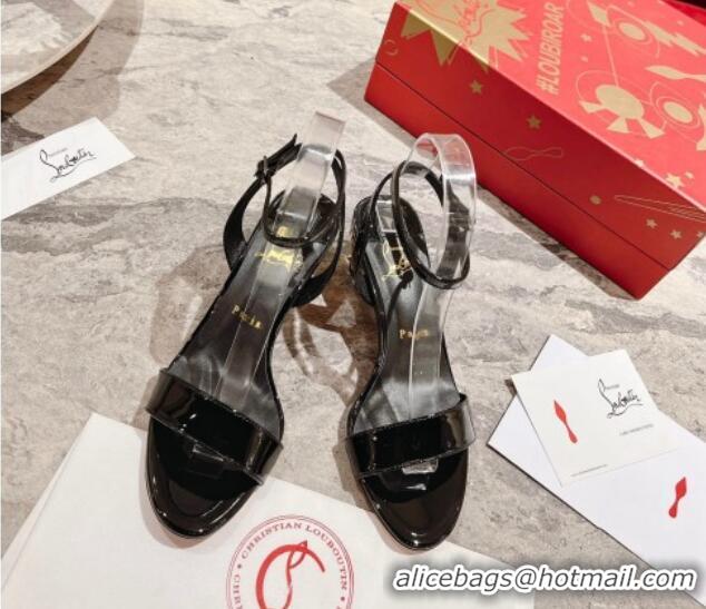 Good Taste Christian Louboutin Lipsita Queen Heel Sandals 5.5cm in Black Patent Leather 425099