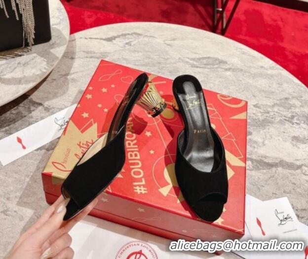 Purchase Christian Louboutin Lipsita Heel Slide Sandals 5.5cm in Black Suede 425101