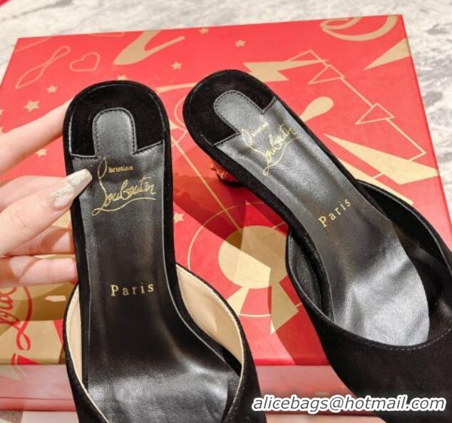 Purchase Christian Louboutin Lipsita Heel Slide Sandals 5.5cm in Black Suede 425101