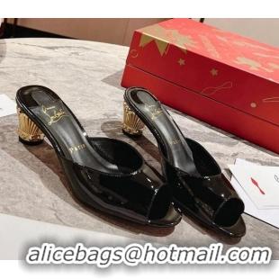 Crafted Christian Louboutin Lipsita Heel Slide Sandals 5.5cm in Black Patent Leather 425103