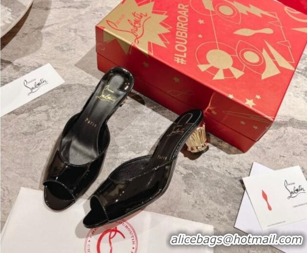 Crafted Christian Louboutin Lipsita Heel Slide Sandals 5.5cm in Black Patent Leather 425103