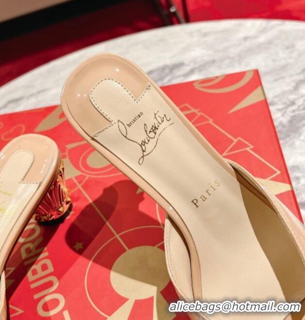 Luxurious Christian Louboutin Lipsita Heel Slide Sandals 5.5cm in Beige Patent Leather 425102