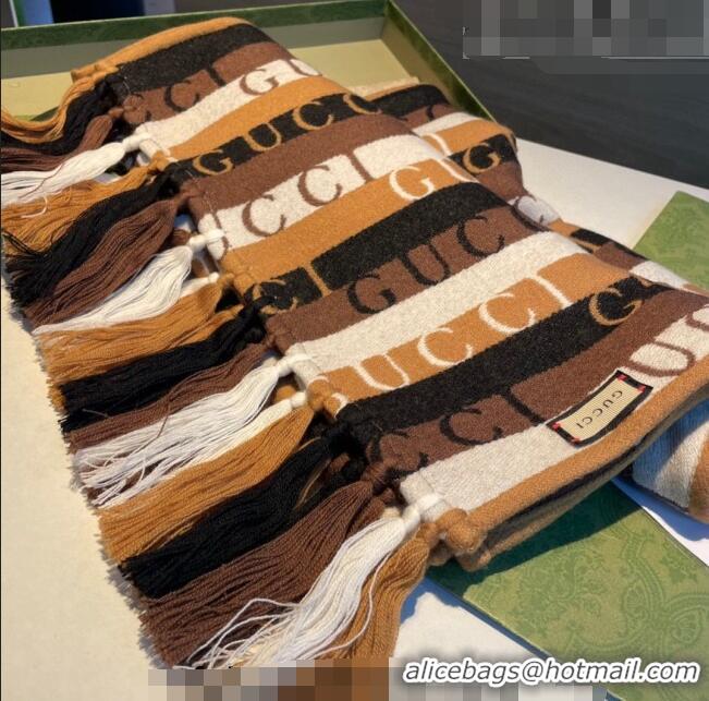 Promotional Gucci Cashmere Long Scarf with Tassel 30x180cm GG09281 Brown 2023