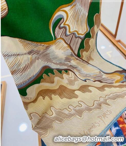 Top Quality Hermes Cheval Sirene Double Face Shawl Scarf 140cm HS8003 Green 2023