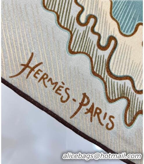 Inexpensive Hermes Cheval Sirene Double Face Shawl Scarf 140cm HS8003 White 2023