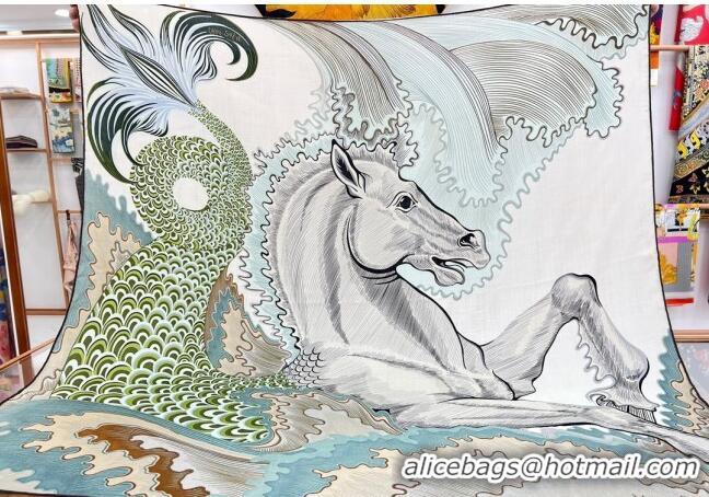 Inexpensive Hermes Cheval Sirene Double Face Shawl Scarf 140cm HS8003 White 2023