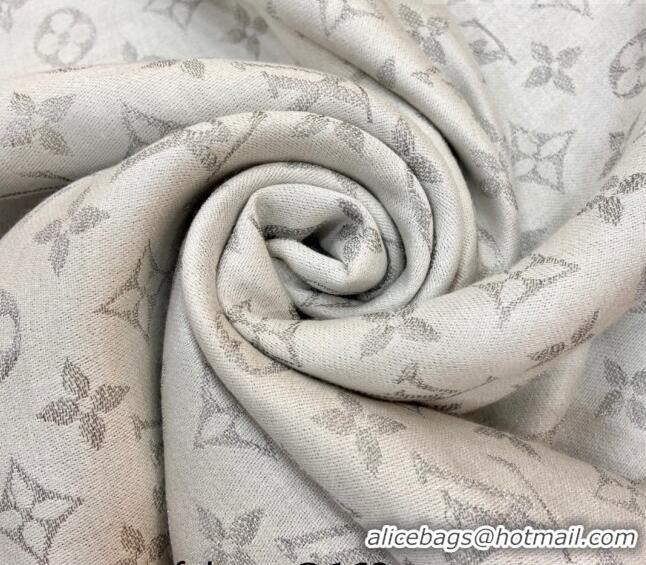 Best Price Louis Vuitton Shiny Silver Monogram Scarf 142x142cm LV09281 Shell Grey 2023