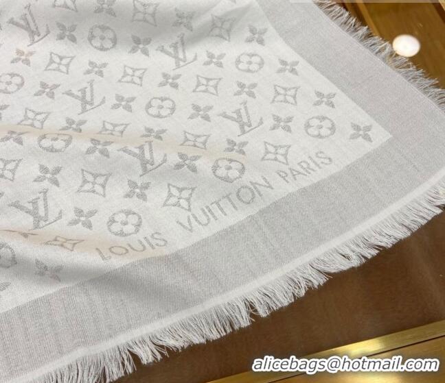 Best Price Louis Vuitton Shiny Silver Monogram Scarf 142x142cm LV09281 Shell Grey 2023