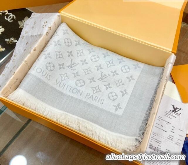 Best Price Louis Vuitton Shiny Silver Monogram Scarf 142x142cm LV09281 Shell Grey 2023