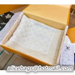 Super Quality Louis Vuitton Shiny Silver Monogram Scarf 142x142cm LV09281 Pale Beige 2023