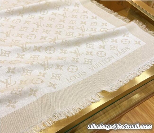 Super Quality Louis Vuitton Shiny Silver Monogram Scarf 142x142cm LV09281 Pale Beige 2023