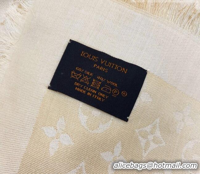 Super Quality Louis Vuitton Shiny Silver Monogram Scarf 142x142cm LV09281 Pale Beige 2023