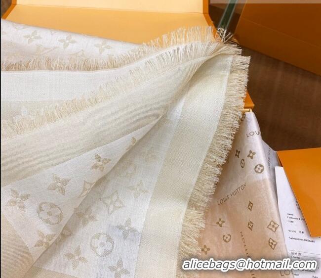 Super Quality Louis Vuitton Shiny Silver Monogram Scarf 142x142cm LV09281 Pale Beige 2023