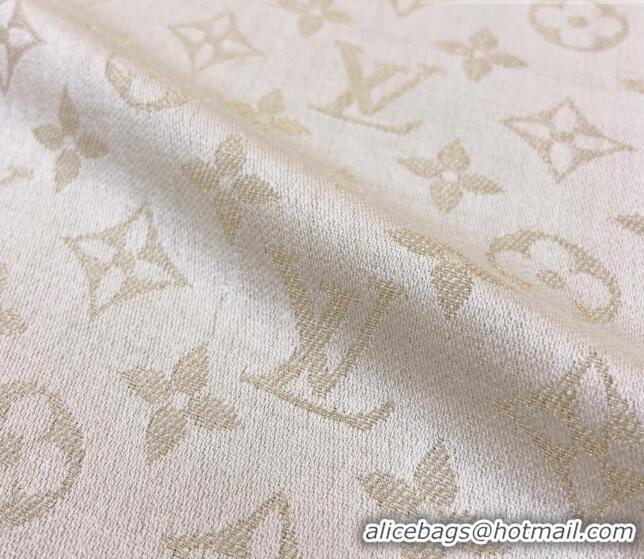 Super Quality Louis Vuitton Shiny Silver Monogram Scarf 142x142cm LV09281 Pale Beige 2023