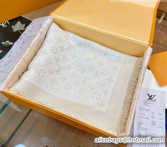 Super Quality Louis Vuitton Shiny Silver Monogram Scarf 142x142cm LV09281 Pale Beige 2023