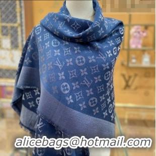 New Design Louis Vuitton Shiny Silver Monogram Scarf 142x142cm LV09281 Dark Denim Blue 2023