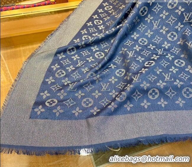 New Design Louis Vuitton Shiny Silver Monogram Scarf 142x142cm LV09281 Dark Denim Blue 2023