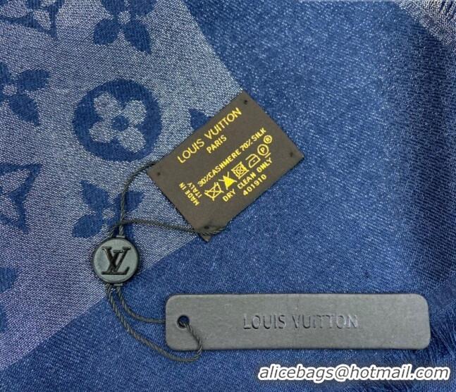 New Design Louis Vuitton Shiny Silver Monogram Scarf 142x142cm LV09281 Dark Denim Blue 2023