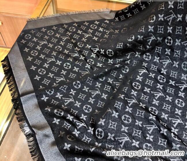 New Fashion Louis Vuitton Shiny Silver Monogram Scarf 142x142cm LV09281 Black 2023