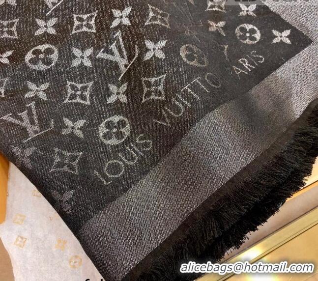 New Fashion Louis Vuitton Shiny Silver Monogram Scarf 142x142cm LV09281 Black 2023