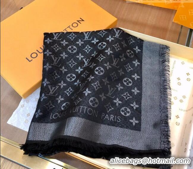 New Fashion Louis Vuitton Shiny Silver Monogram Scarf 142x142cm LV09281 Black 2023