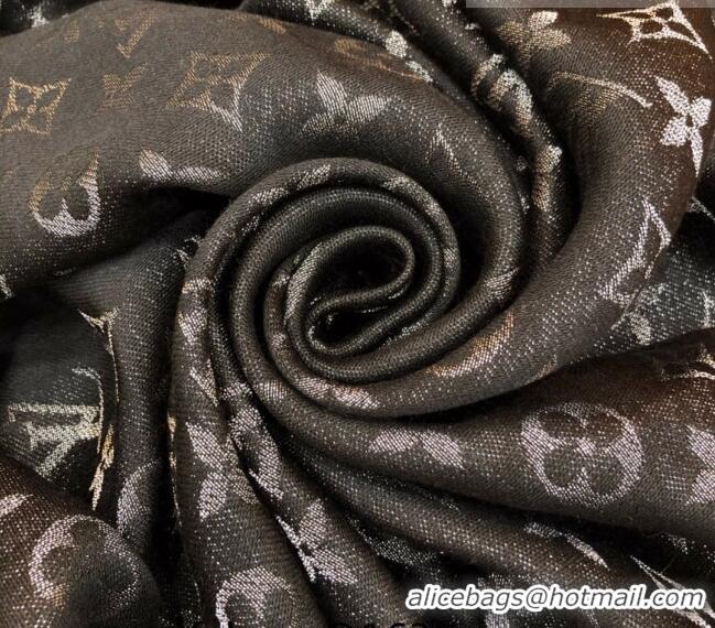 New Fashion Louis Vuitton Shiny Silver Monogram Scarf 142x142cm LV09281 Black 2023