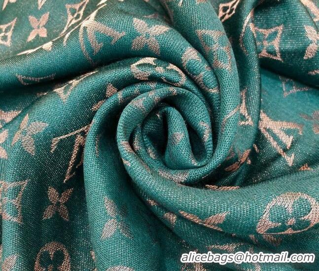 Inexpensive Louis Vuitton Shiny Silver Monogram Scarf 142x142cm LV09281 Green 2023