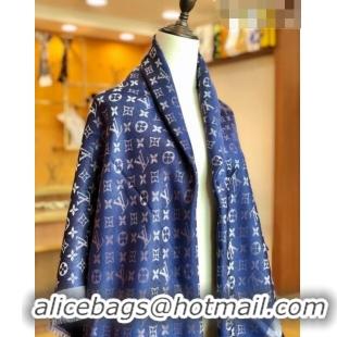 Top Quality Louis Vuitton Shiny Silver Monogram Scarf 142x142cm LV09281 Dark Blue 2 2023