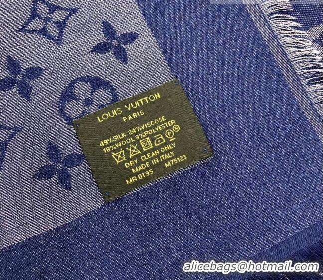 Top Quality Louis Vuitton Shiny Silver Monogram Scarf 142x142cm LV09281 Dark Blue 2 2023