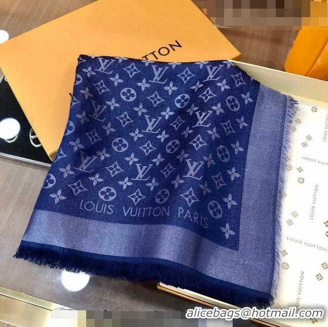 Top Quality Louis Vuitton Shiny Silver Monogram Scarf 142x142cm LV09281 Dark Blue 2 2023