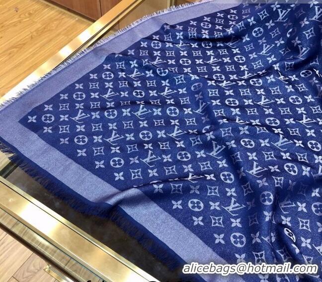 Top Quality Louis Vuitton Shiny Silver Monogram Scarf 142x142cm LV09281 Dark Blue 2 2023