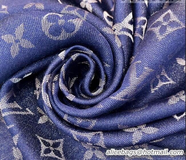 Top Quality Louis Vuitton Shiny Silver Monogram Scarf 142x142cm LV09281 Dark Blue 2 2023