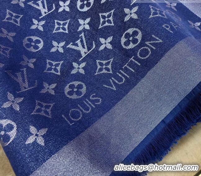 Top Quality Louis Vuitton Shiny Silver Monogram Scarf 142x142cm LV09281 Dark Blue 2 2023