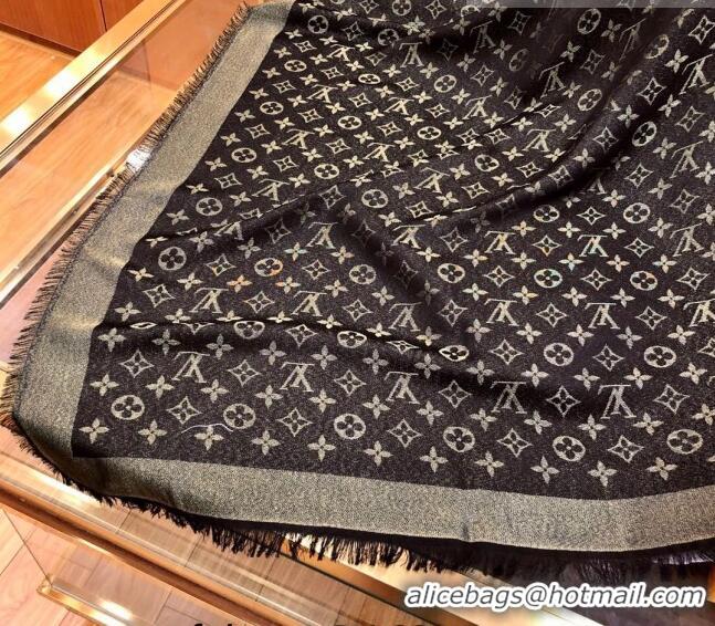 Top Design Louis Vuitton Shiny Gold Monogram Scarf 142x142cm LV09281 Black 2023