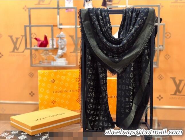 Top Design Louis Vuitton Shiny Gold Monogram Scarf 142x142cm LV09281 Black 2023