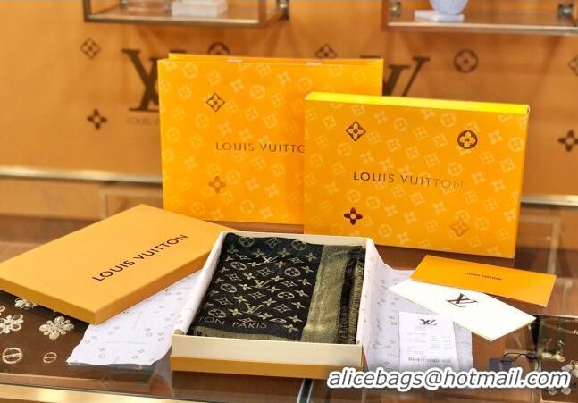 Top Design Louis Vuitton Shiny Gold Monogram Scarf 142x142cm LV09281 Black 2023