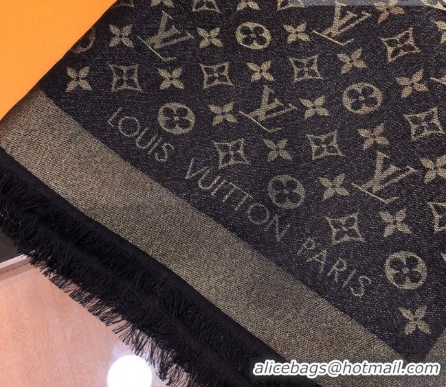 Top Design Louis Vuitton Shiny Gold Monogram Scarf 142x142cm LV09281 Black 2023