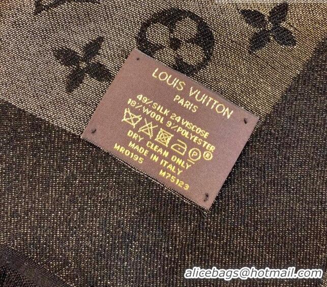 Top Design Louis Vuitton Shiny Gold Monogram Scarf 142x142cm LV09281 Black 2023