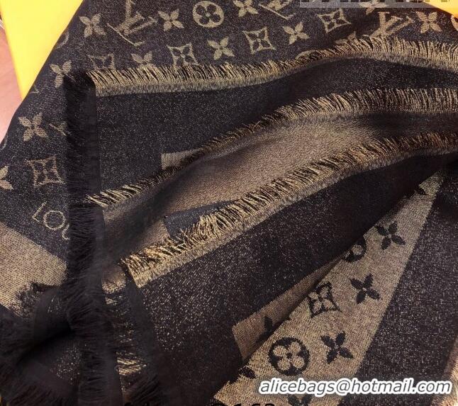 Top Design Louis Vuitton Shiny Gold Monogram Scarf 142x142cm LV09281 Black 2023