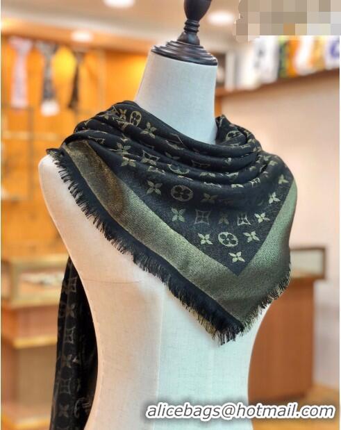 Top Design Louis Vuitton Shiny Gold Monogram Scarf 142x142cm LV09281 Black 2023