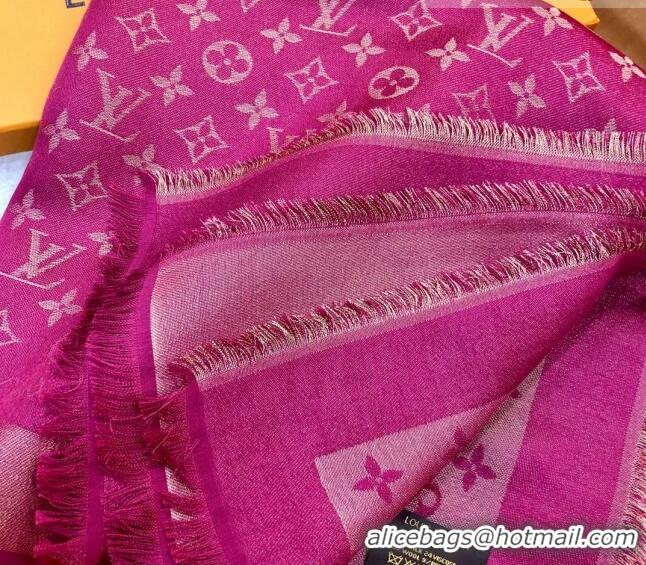 Unique Grade Louis Vuitton Shiny Gold Monogram Scarf 142x142cm LV09281 Dark Purple 2023