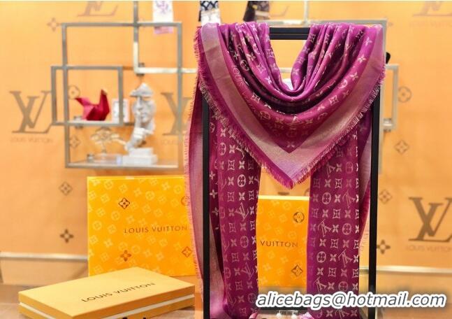 Unique Grade Louis Vuitton Shiny Gold Monogram Scarf 142x142cm LV09281 Dark Purple 2023