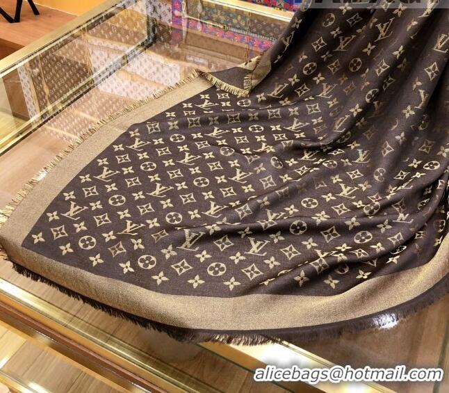 Shop Grade Louis Vuitton Shiny Gold Monogram Scarf 142x142cm LV09281 Coffee Brown 2023