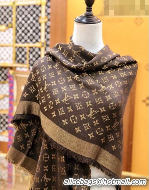 Shop Grade Louis Vuitton Shiny Gold Monogram Scarf 142x142cm LV09281 Coffee Brown 2023