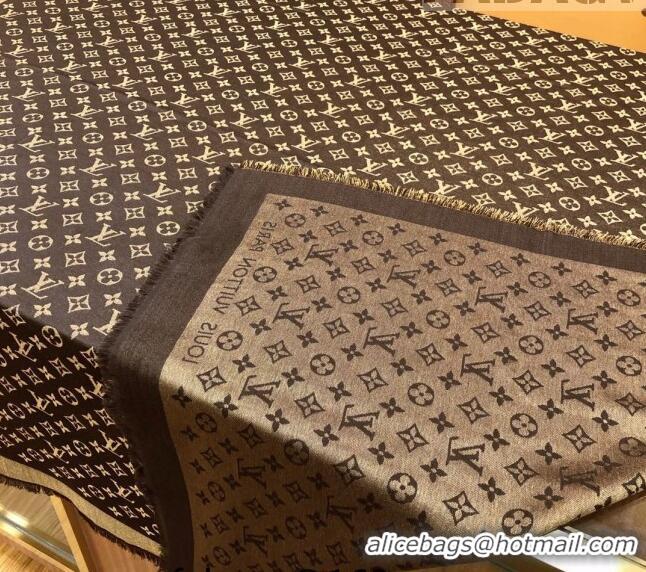 Shop Grade Louis Vuitton Shiny Gold Monogram Scarf 142x142cm LV09281 Coffee Brown 2023