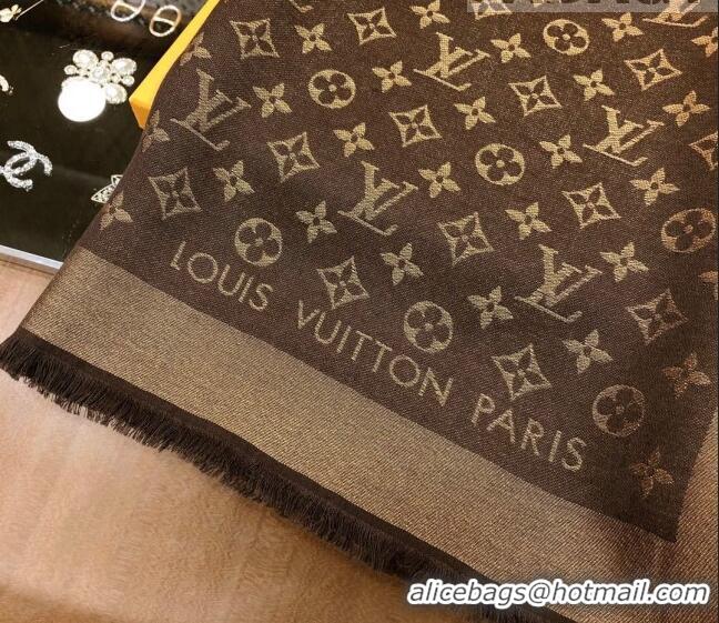 Shop Grade Louis Vuitton Shiny Gold Monogram Scarf 142x142cm LV09281 Coffee Brown 2023